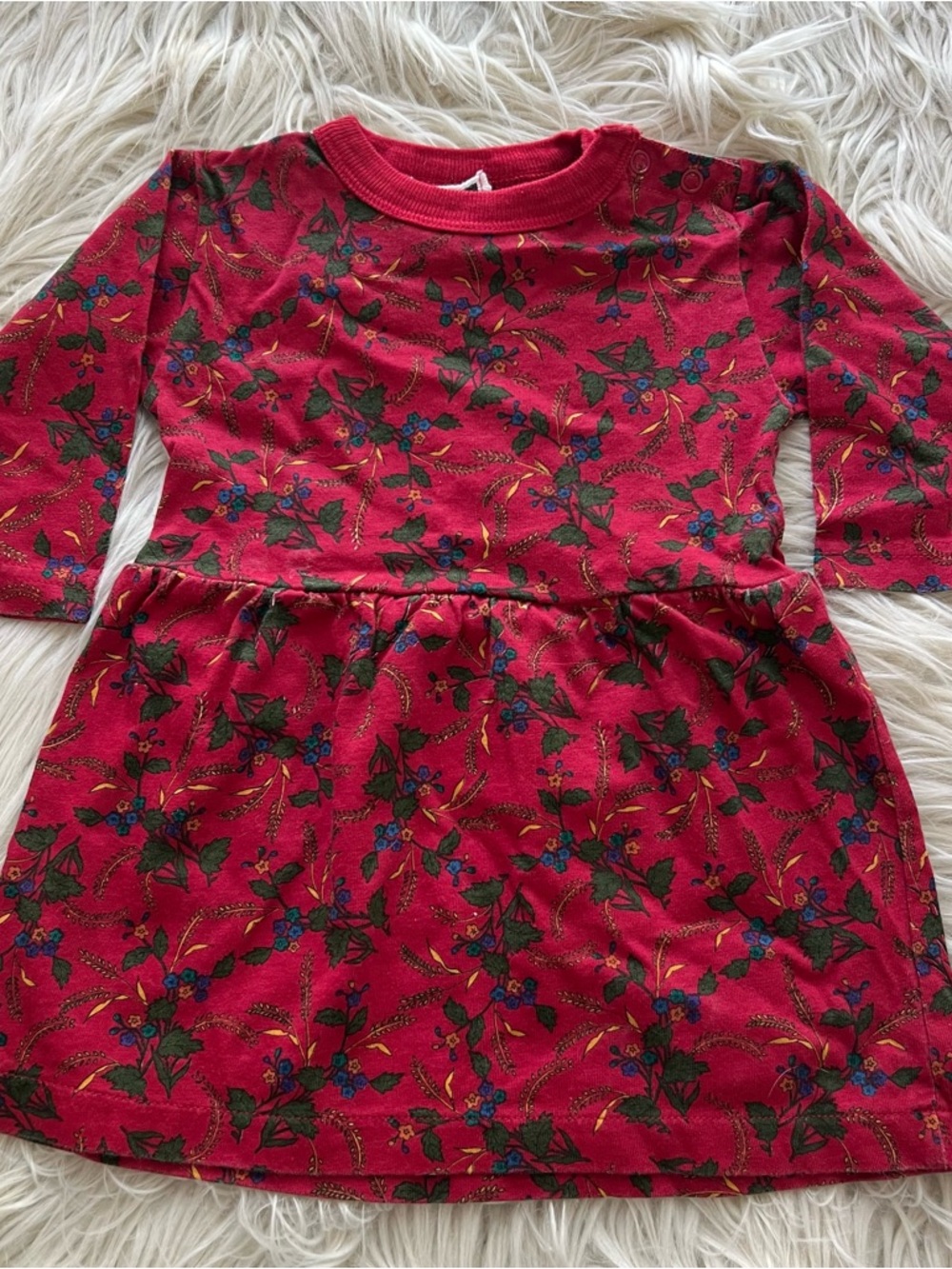 Vintage 90s Y2K Baby Gap Red Floral Dress Long Sleeve Cotton Size 1 - 6 Months